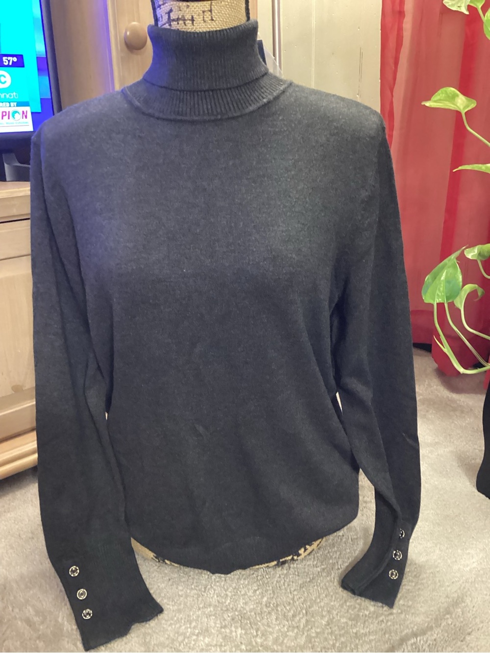 Joseph A Dark Charcoal Turtleneck Sweater with Cuff Buttons